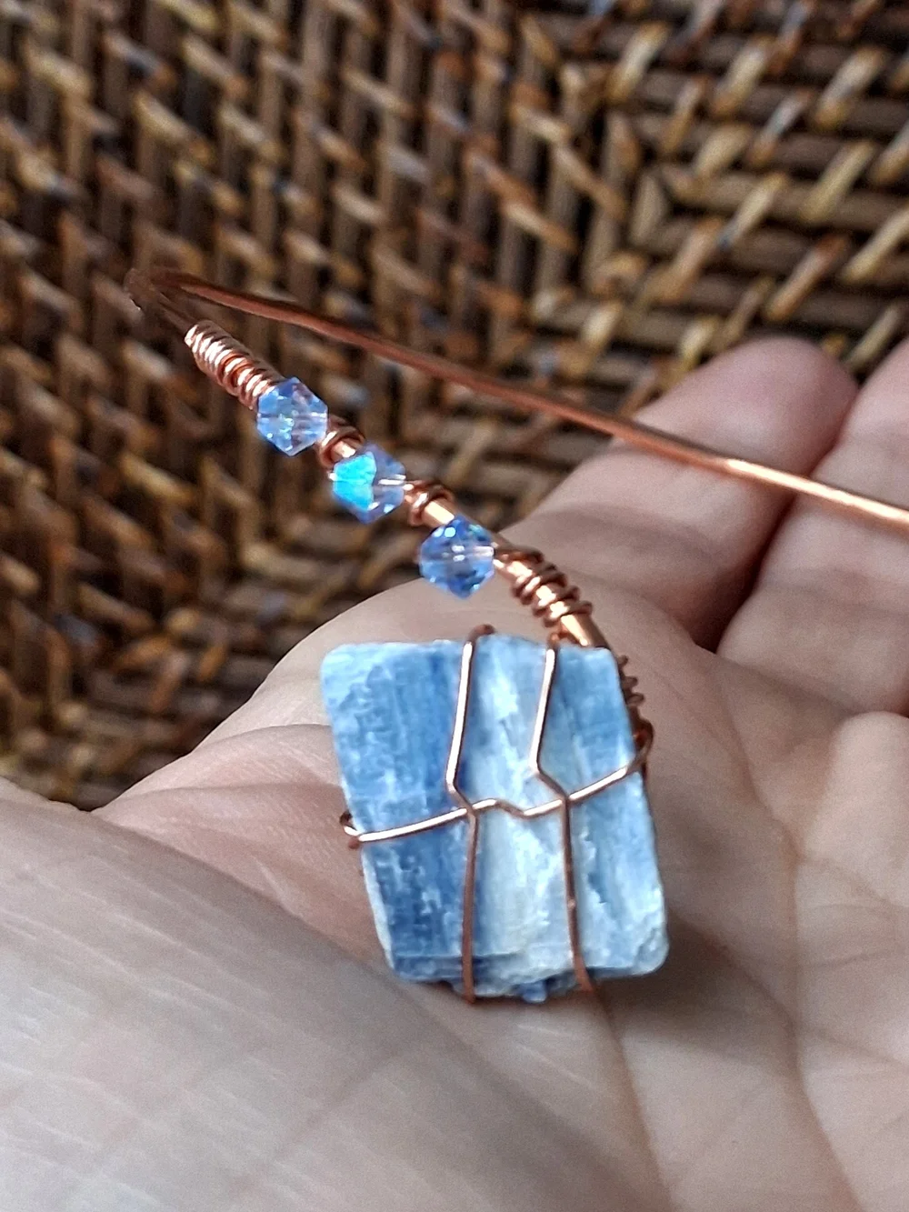 Crystal Copper Arm Cuff with Raw Blue Kyanite, OS